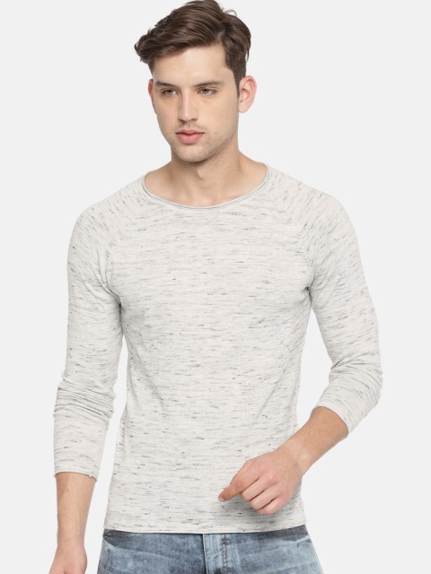 

Jack & Jones Men Off-White Solid Round Neck T-shirt