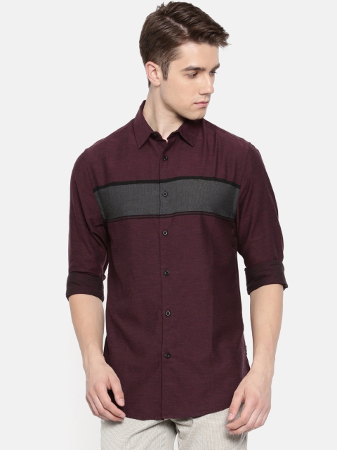 

Jack & Jones Men Maroon Slim Fit Self-Design Casual Shirt