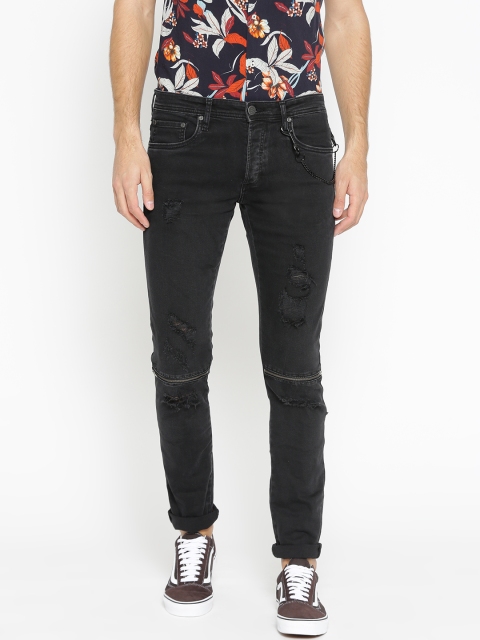 

Jack & Jones Men Black Slim Fit Mid-Rise Mildly Distressed Stretchable Jeans