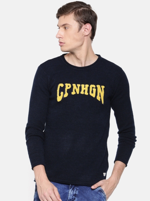 

Jack & Jones Men Navy Blue Self Design Pullover