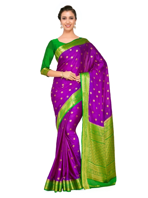 

MIMOSA Purple & Green Poly Crepe Woven Design Kanjeevaram Saree