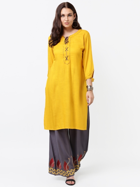 

La Firangi Women Yellow & Grey Solid Kurta with Palazzos