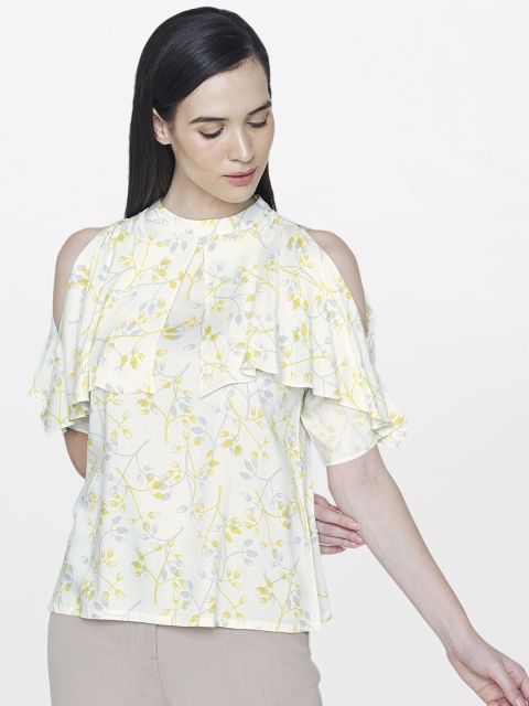 

AND Women Off-White & Yellow Printed Top
