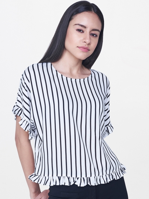 

AND Women White & Black Striped Top