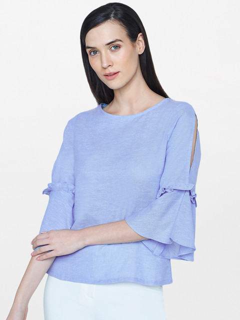 

AND Women Blue Solid Top