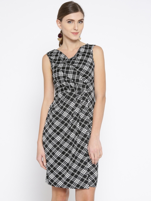 

AND Women Black Checked Sheath Dress