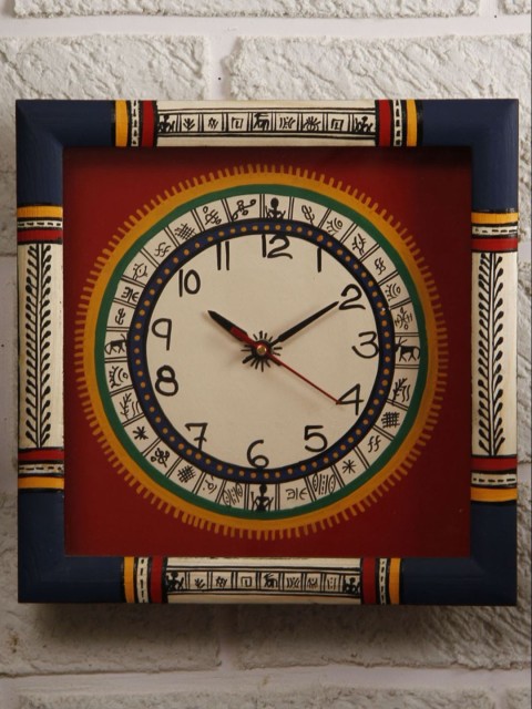 

Unravel India Red & Blue Handcrafted Square Printed Analogue Wall Clock