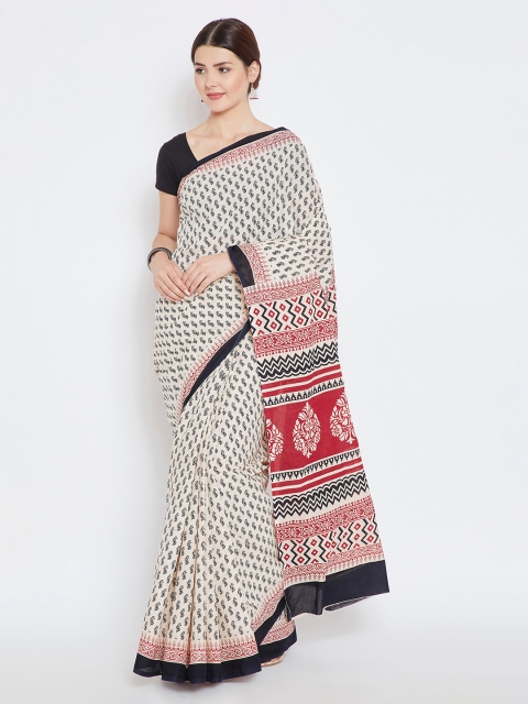 

Kalakari India Red & White Pure Cotton Printed Bagh Saree