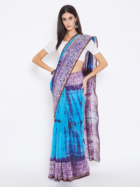 

Kalakari India Blue & Purple Silk Cotton Dyed Chanderi Sustainable Saree