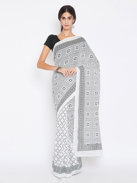 

Kalakari India White & Black Pure Cotton Printed Saree