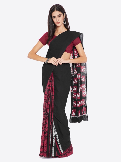 

Kalakari India Black & Purple Batik Dyed Handcrafted Cotton Saree