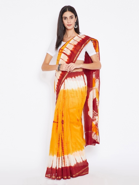 

Kalakari India Red & Orange Silk Cotton Dyed Chanderi Handloom Sustainable Saree