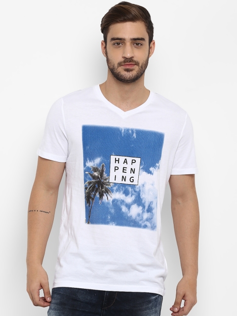 

KVL Men White Printed V-Neck T-shirt