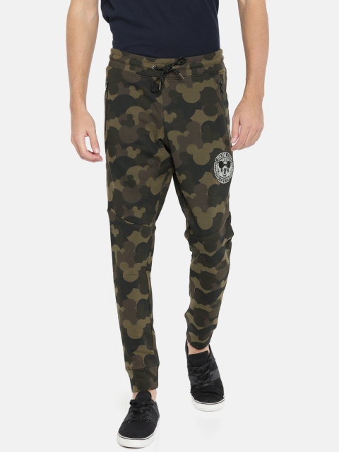 

Jack & Jones Men Olive Green & Black Camouflage Printed Joggers