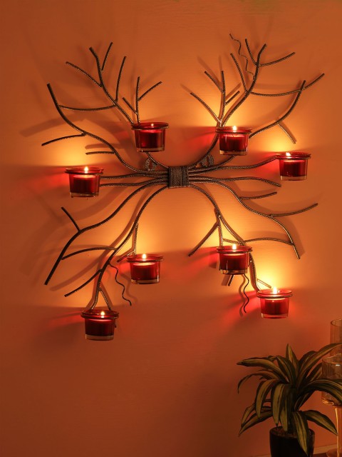 

Home Sparkle Black Iron Tealight Candle Holder With 8 Glass Cups