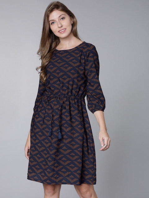 

Tokyo Talkies Women Navy Blue Printed Fit and Flare Dress