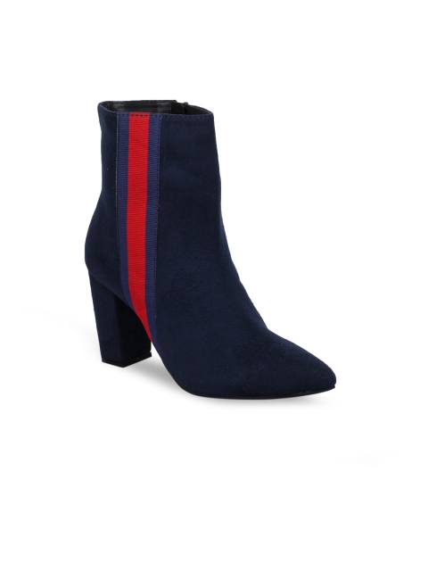 

Bruno Manetti Women Navy Blue Striped Mid Top Heeled Boots