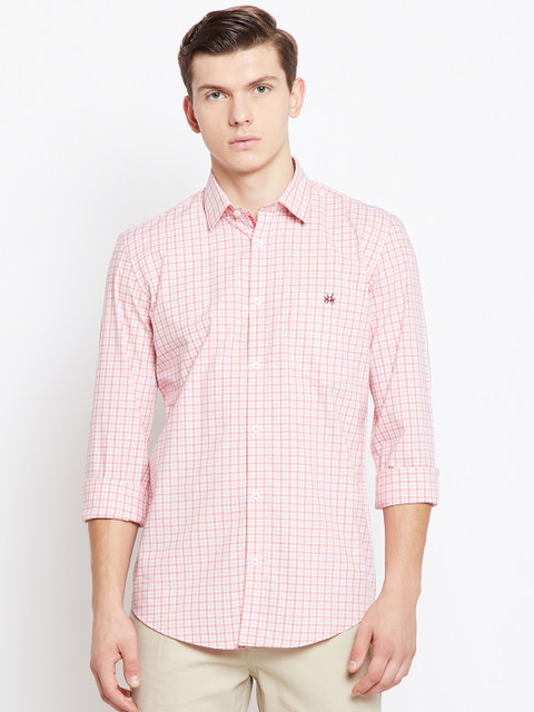 

Crimsoune Club Men Pink Standard Slim Fit Checked Casual Shirt
