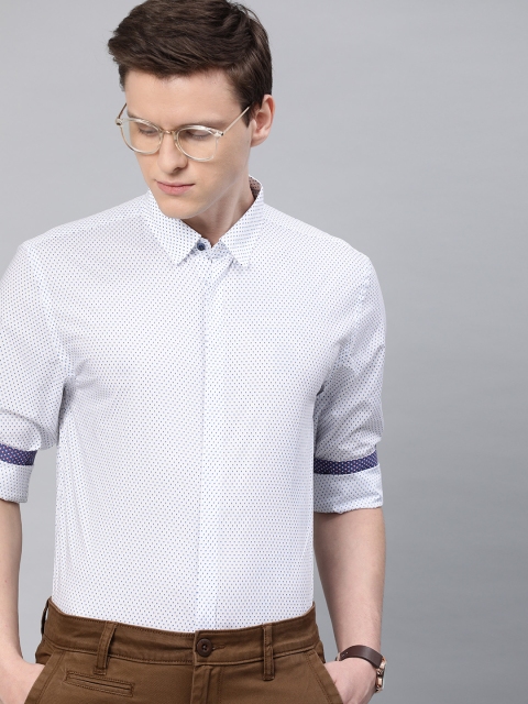 

Jack & Jones Men White & Blue Slim Fit Printed Casual Shirt