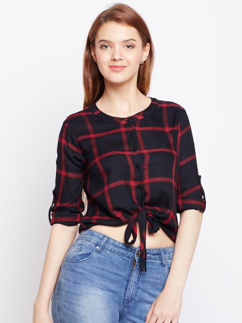

Nun Women Black & Red Slim Fit Checked Casual Crop Shirt