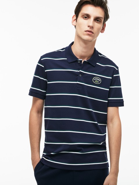 

Lacoste Men Navy Blue Regular Fit Striped Cotton Interlock Polo
