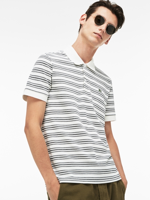 

Lacoste Men White Regular Fit Striped Cotton Petit Piqu Polo