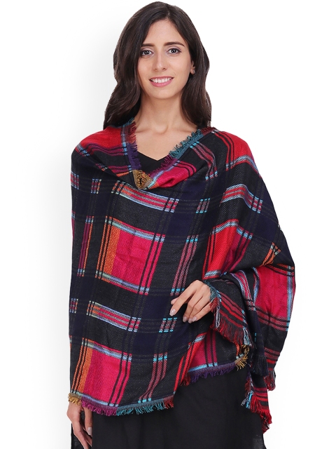 

Anekaant Women Black & Red Checked Woven Design Shawl