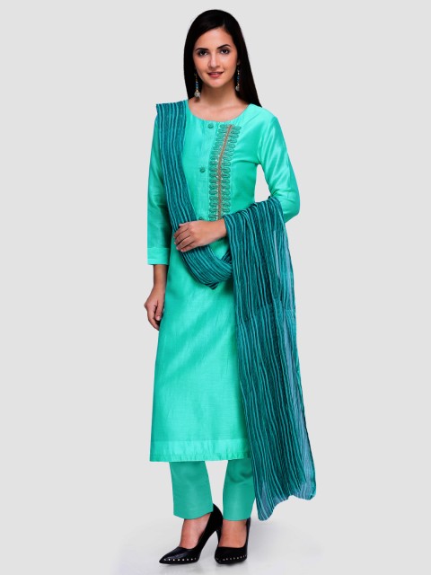 

Saree mall Turquoise Blue Cotton Blend Semi-Stitched Dress Material