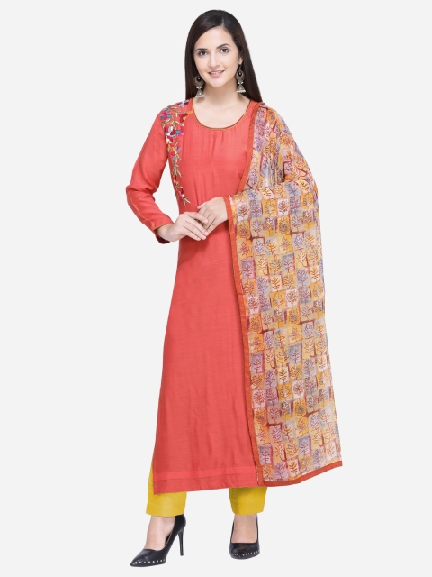 

Saree mall Coral & Mustard Cotton Blend Semi-Stitched Dress Material