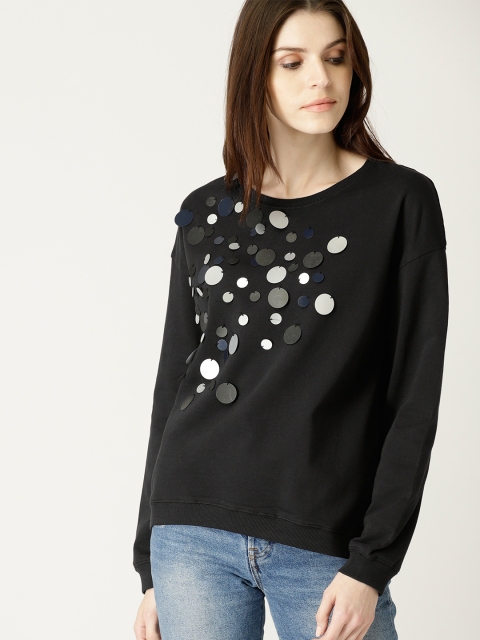 

United Colors of Benetton Women Black Sequinned Sweatshirt