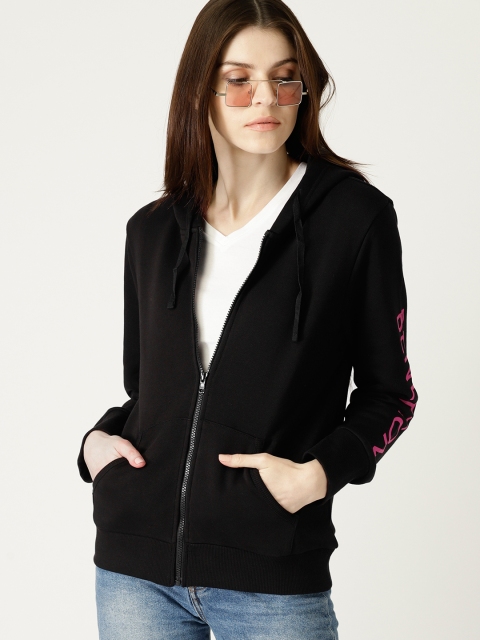 

United Colors of Benetton Women Black Solid Hooded Sweatshirt
