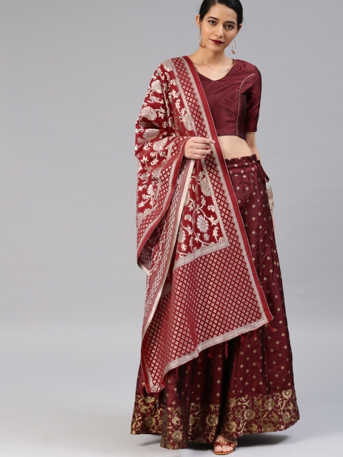 

Vishudh Maroon & Gold-Toned Solid Ready to Wear Lehenga & Blouse with Dupatta