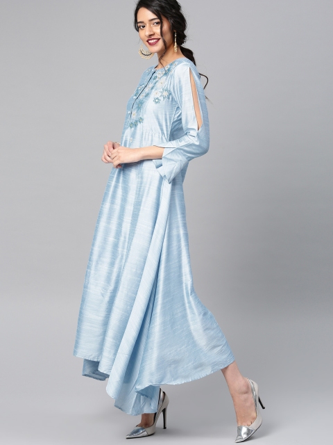 

Vishudh Women Blue Embroidered Anarkali Dress