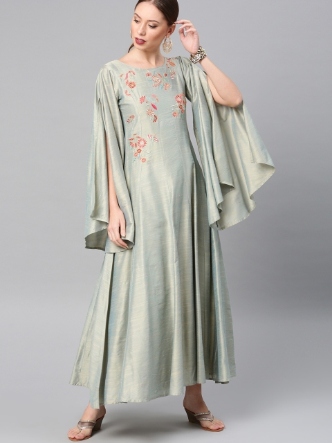 

Vishudh Women Green Embroidered Maxi Dress