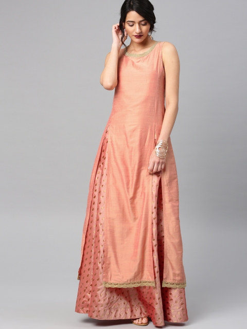 

Vishudh Women Peach-Coloured Solid Kurta with Skirt