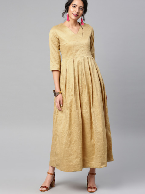 

Vishudh Women Gold-Toned Solid Maxi Dress
