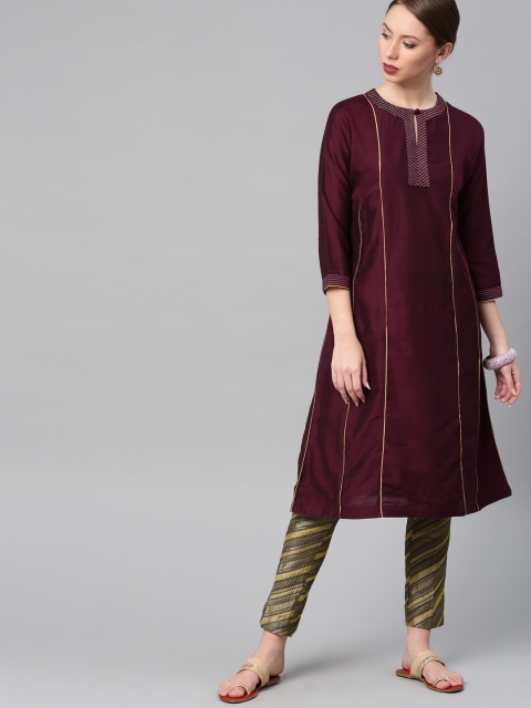 

Vishudh Women Burgundy Solid Kurta with Pyjamas
