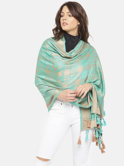 

Monte Carlo Women Green & Gold-Toned Woven Design Stole