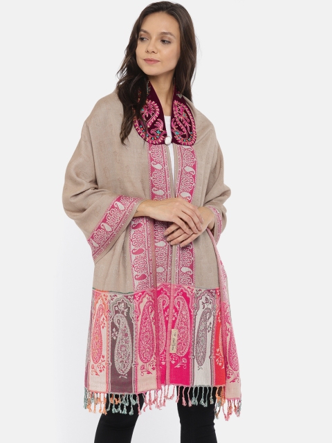 

Monte Carlo Women Beige & Pink Woven Design Stole
