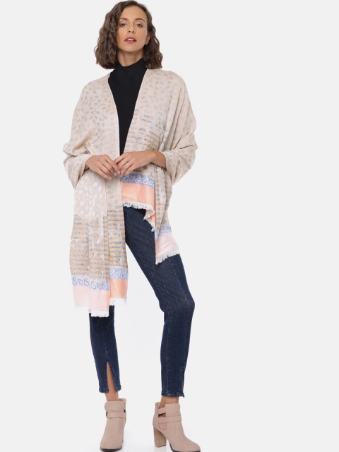 

Monte Carlo Women Beige Woven Design Embellished Stole