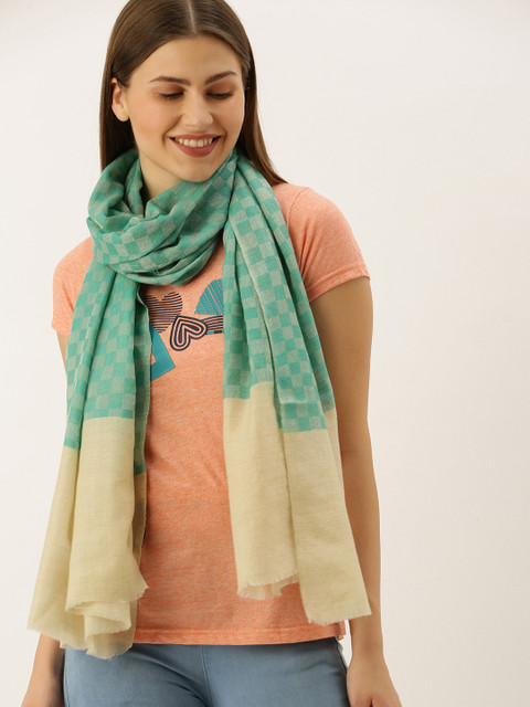 

Monte Carlo Women Turquoise Blue & Beige Woven Design Stole