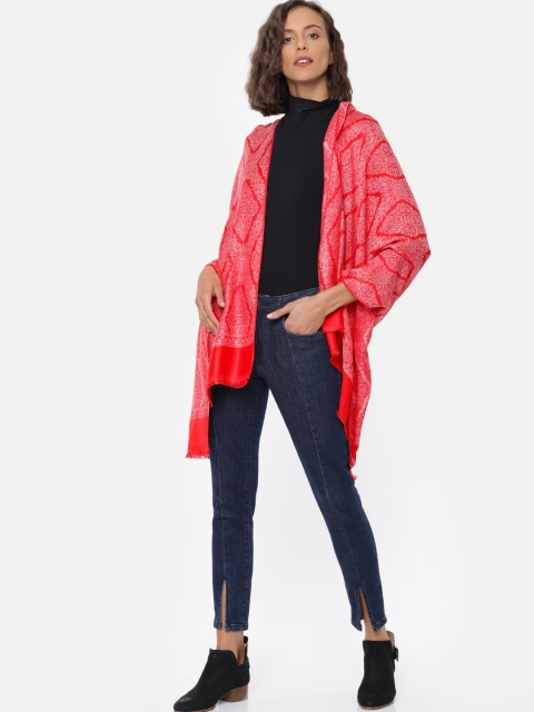 

Monte Carlo Women Coral Red Woven Design Stole