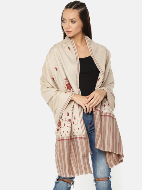 

Monte Carlo Women Beige Woven-Design Shawl