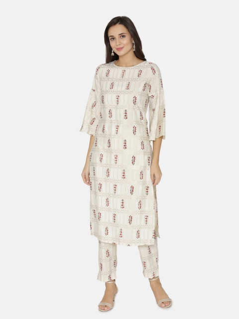 

Alom Women Cream-Coloured Printed Kurta with Trousers