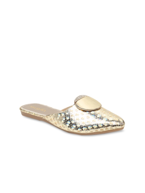 

VALIOSAA Women Gold-Toned Solid Synthetic Mules