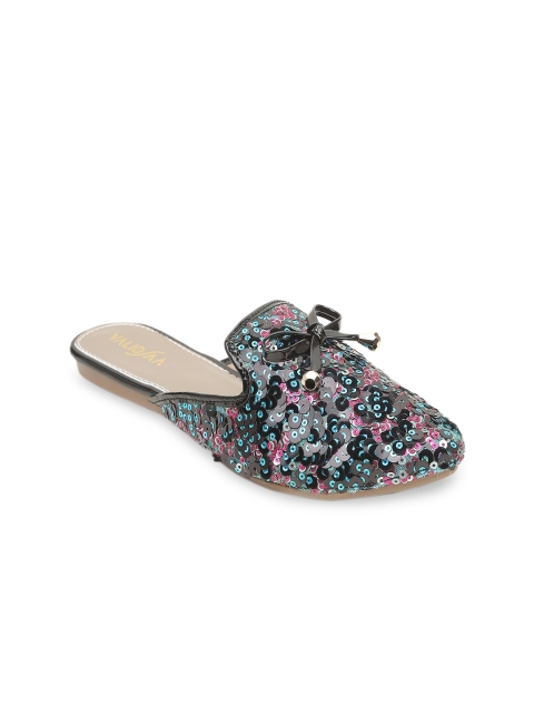 

VALIOSAA Women Black Solid Synthetic Mules