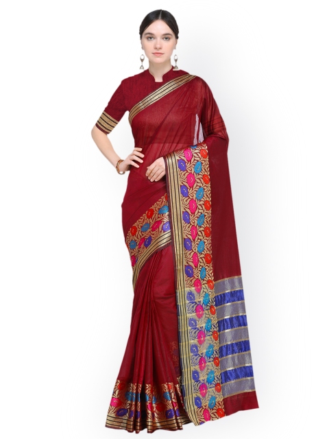 

Ishin Maroon Woven Design Polycotton Saree