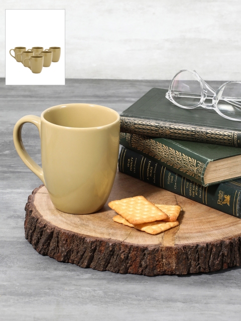

Pure Home and Living Set of 6 Solid Stoneware Cups, Khaki