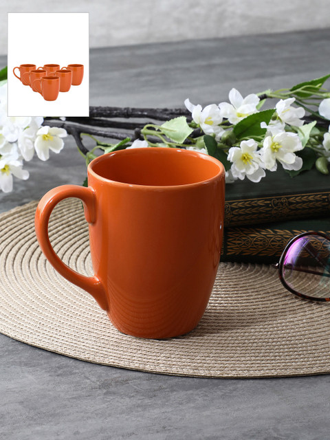 

Pure Home and Living Set of 6 Solid Stoneware Cups, Orange