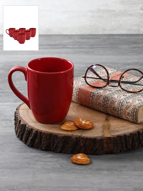 

Pure Home and Living Set of 6 Solid Stoneware Cups, Red